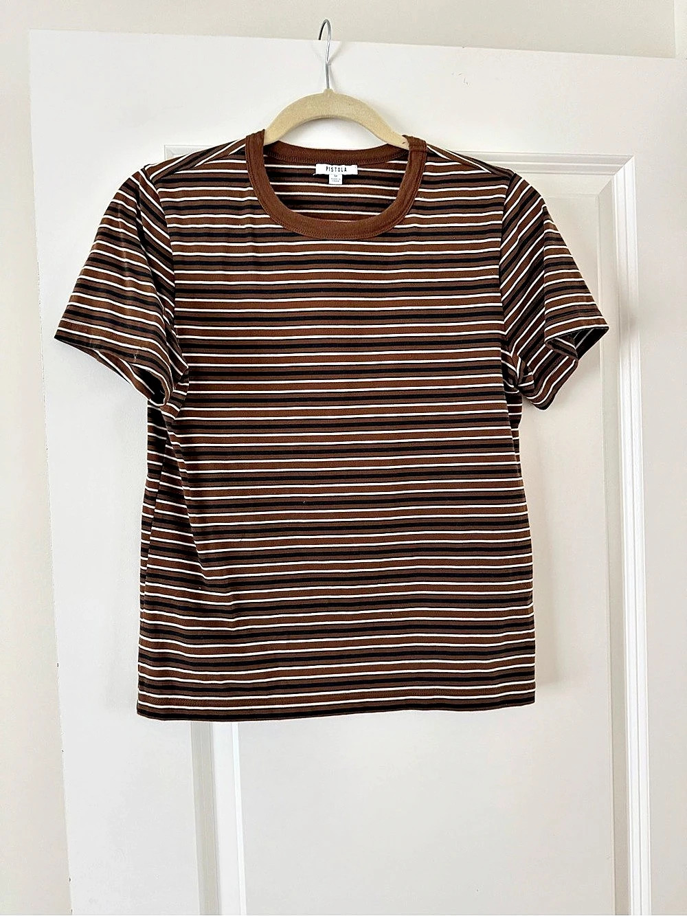 Pistola Alba Stripe Tee Brown & White Size Medium